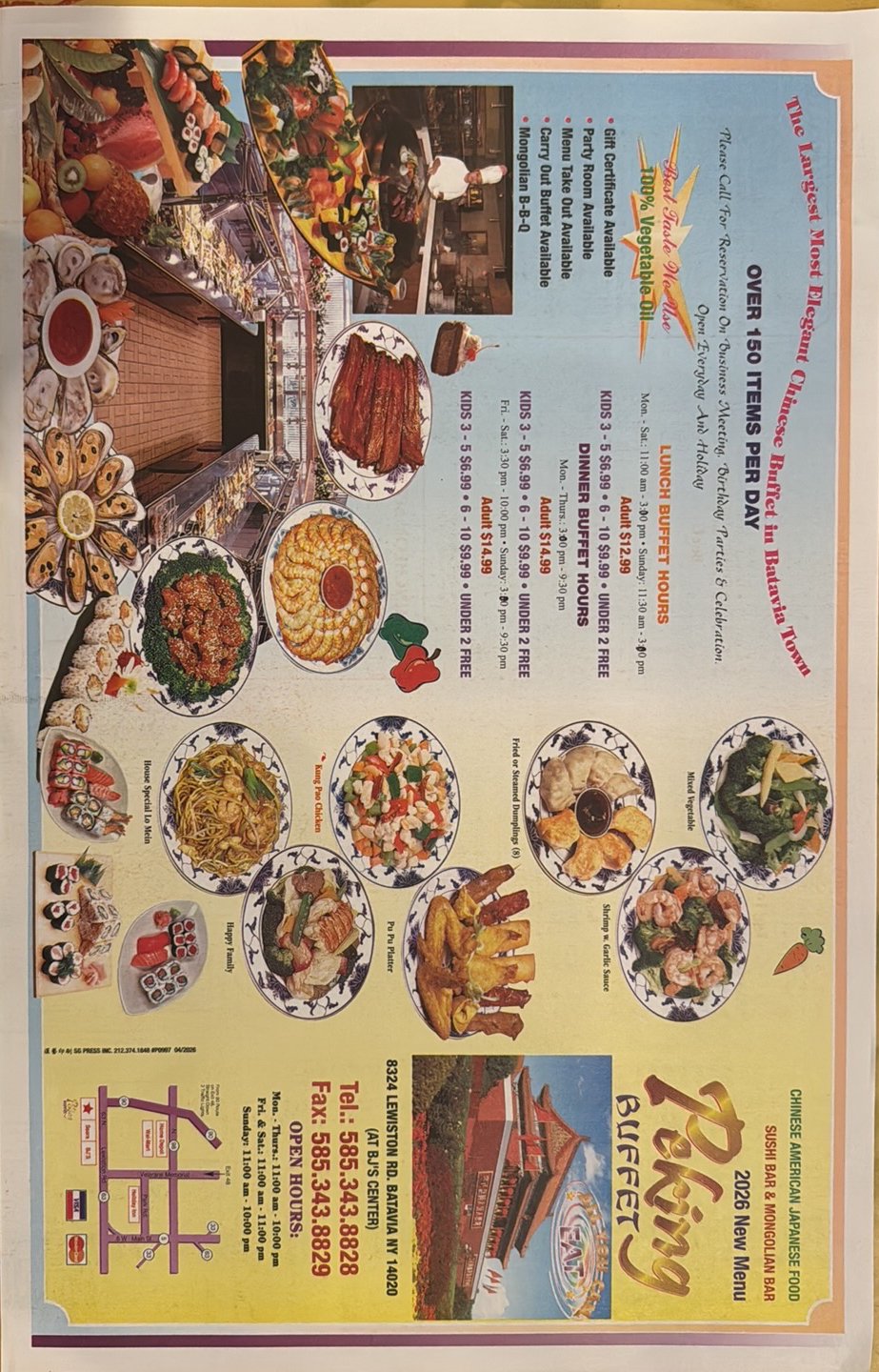 Menu layout featuring raw and cooked sushi selections.