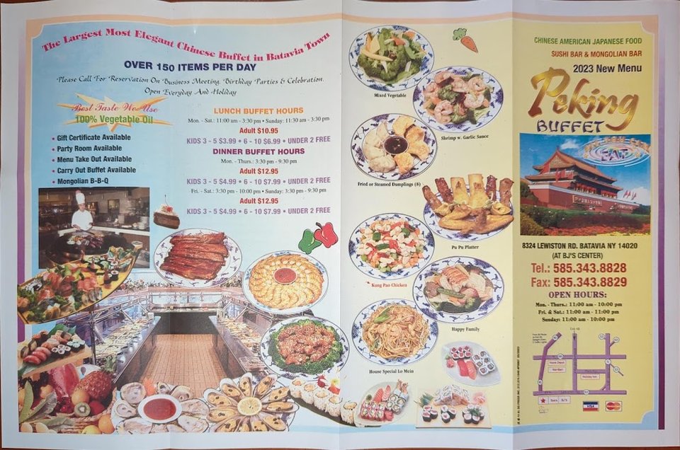 Menu page showing buffet and sushi sections.